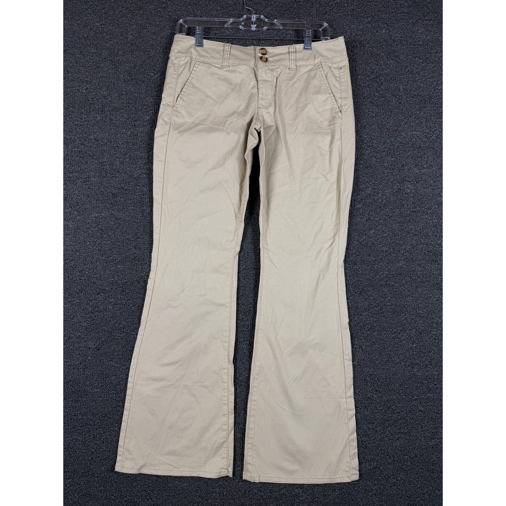 American Eagle Stretch Khaki Pants Womens 4 Short Tan Flare Chino Low Rise
